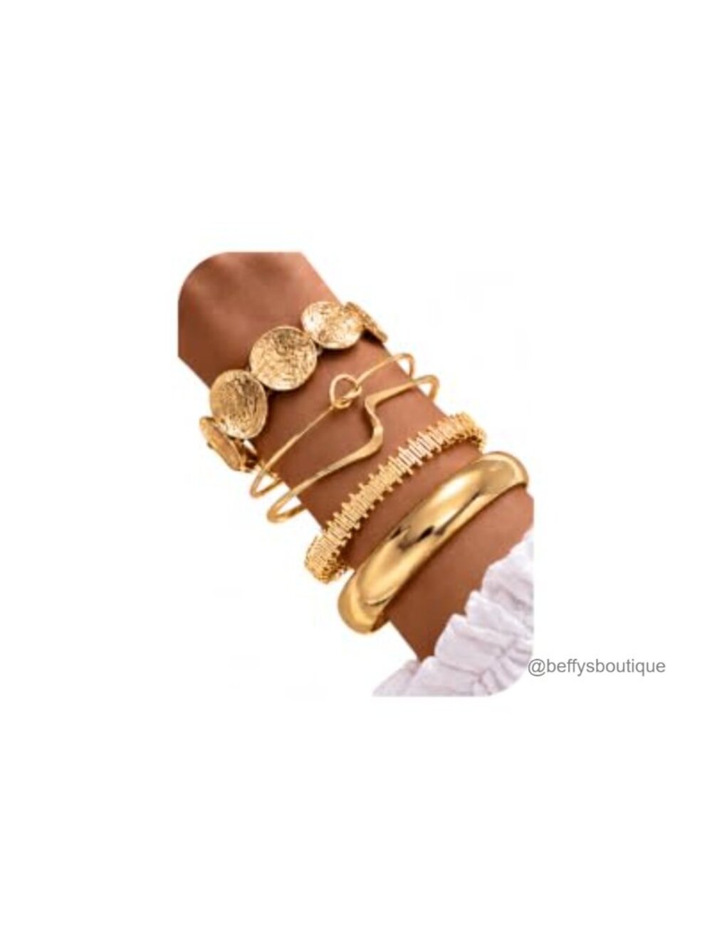 5Pc Gold Tone Bangle Bracelet Set Stackable Cuff Jewelry Gift